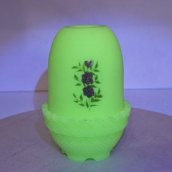 Vintage Fenton Custard Glass Fairy Lamp Hand Painted Floral Design GLOWS! - Picture 2 of 11